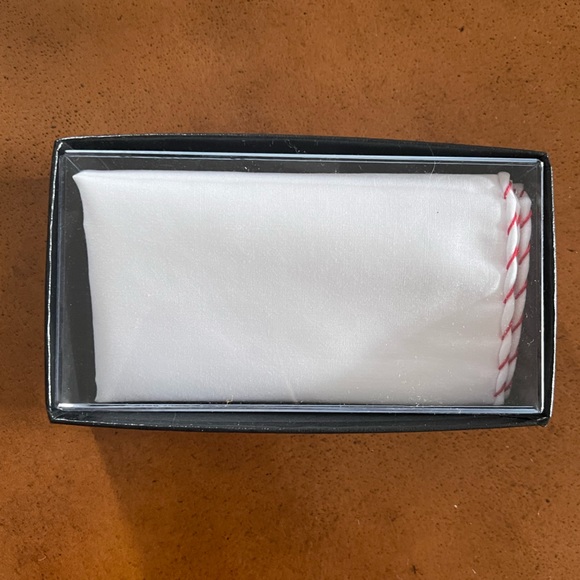 R. Hanauer - Red Whipstitch Border Pocket Square - Picture 2 of 5